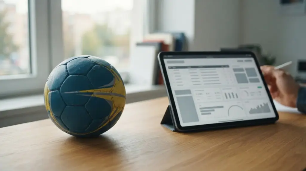 Escena editorial sobre análisis de apuestas de balonmano profesional