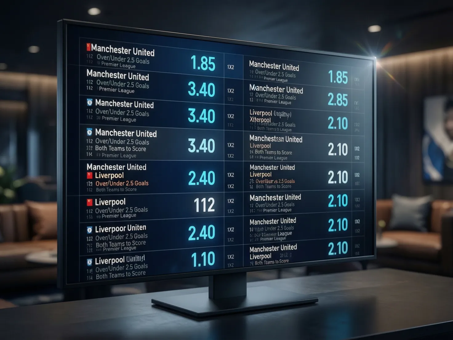 Pantalla mostrando cuotas y mercados de apuestas deportivas en formato digital