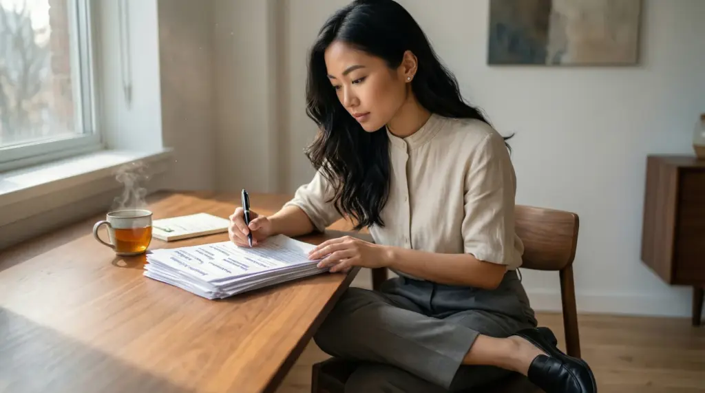 Imagen de una chica escribiendo algo en papel