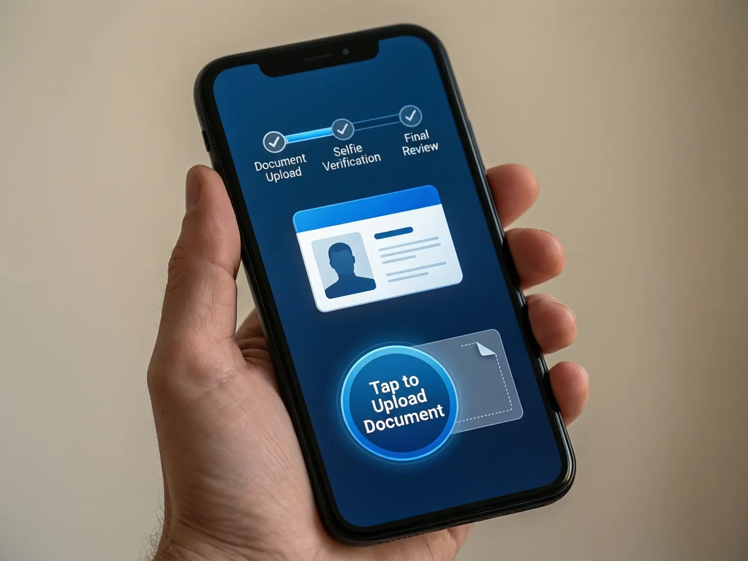Pantalla de verificación de identidad en aplicación móvil con documento