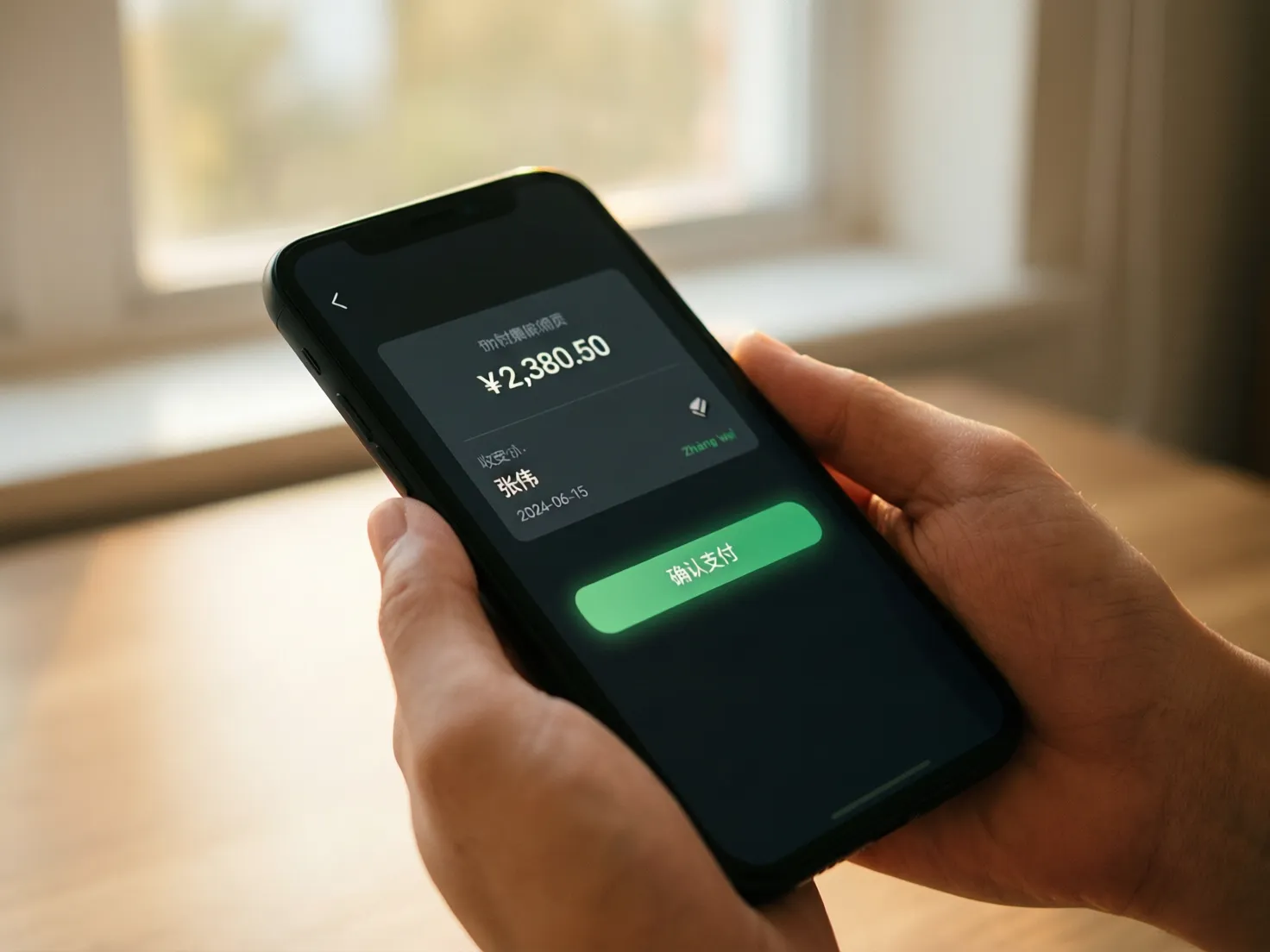 Persona usando aplicación bancaria en smartphone para realizar transferencia