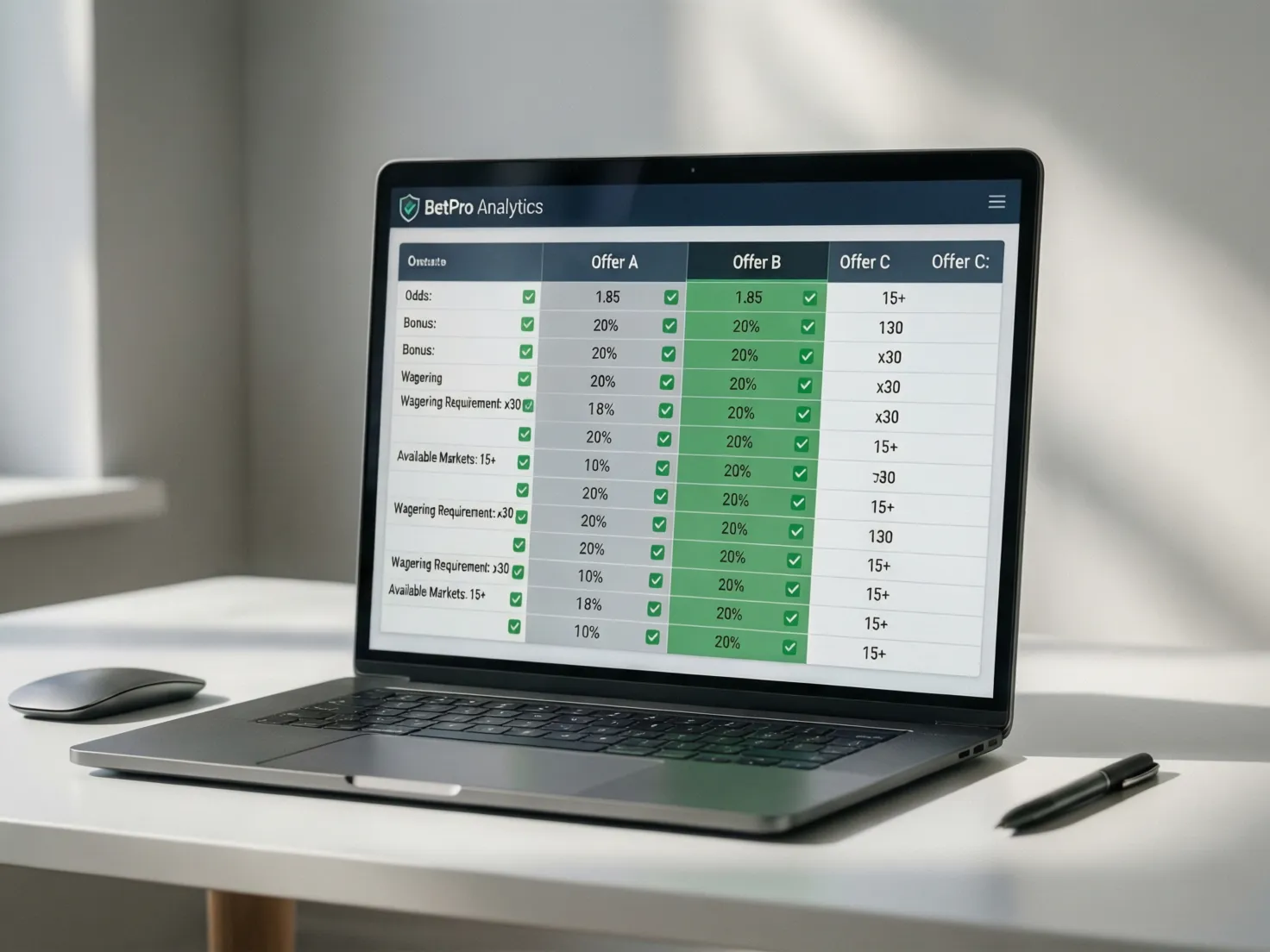 Laptop mostrando tabla comparativa de ofertas promocionales