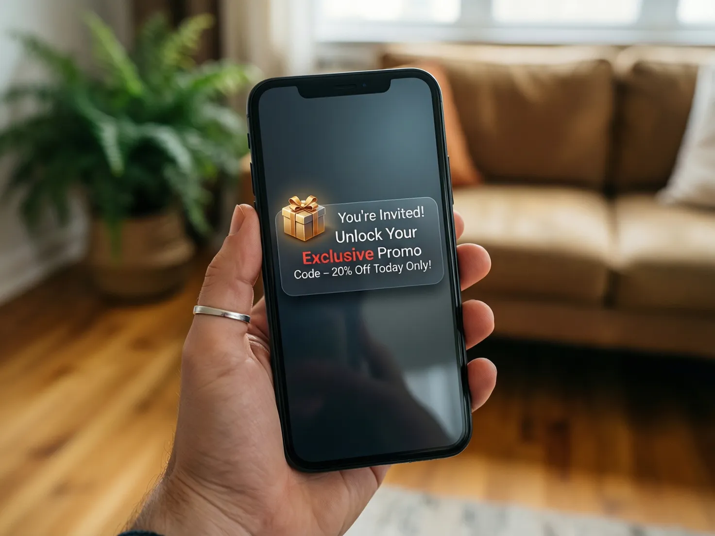 Notificación en smartphone mostrando código promocional exclusivo