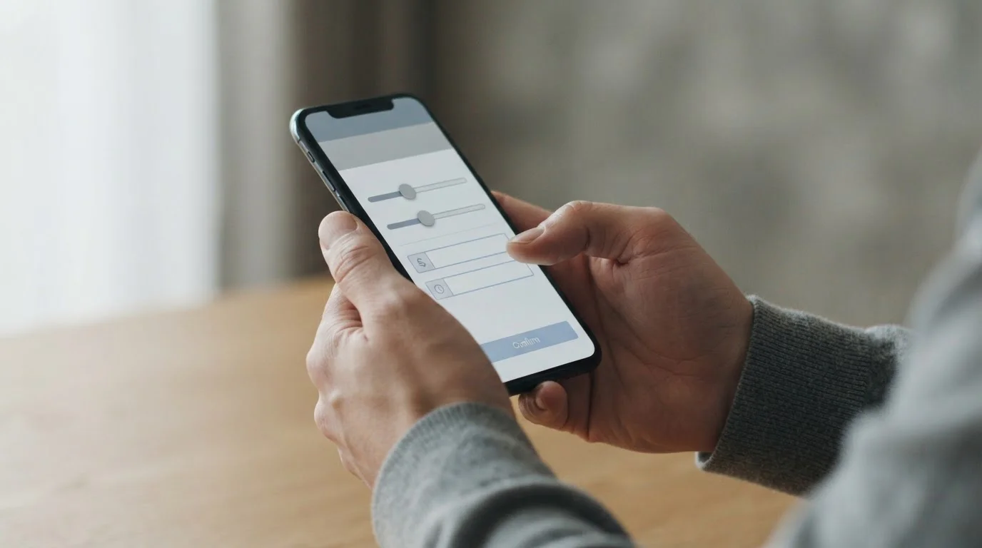 Manos de persona configurando límites de depósito en dispositivo móvil