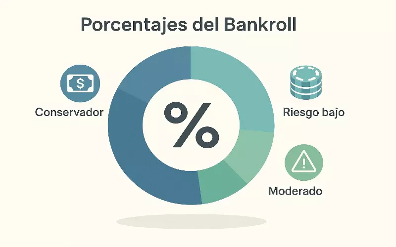 Gráfico circular mostrando distribución de porcentajes de bankroll para diferentes niveles de apuesta