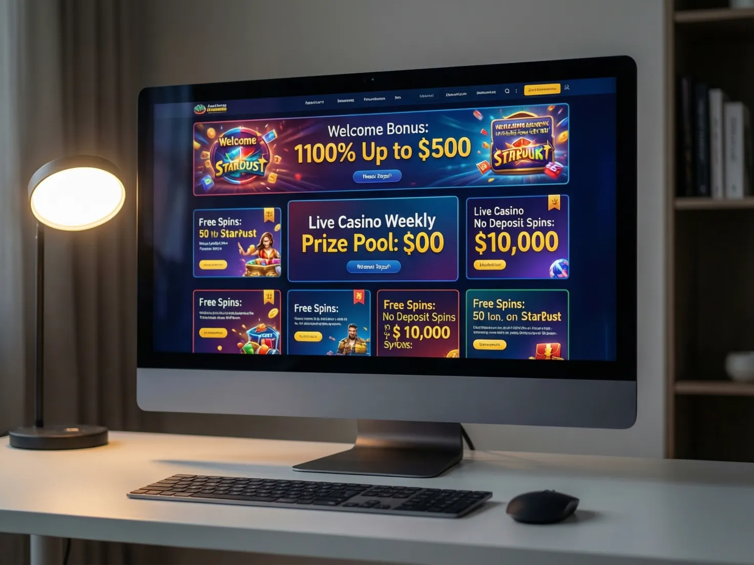 Pantalla de computadora mostrando sección de promociones activas en plataforma de apuestas