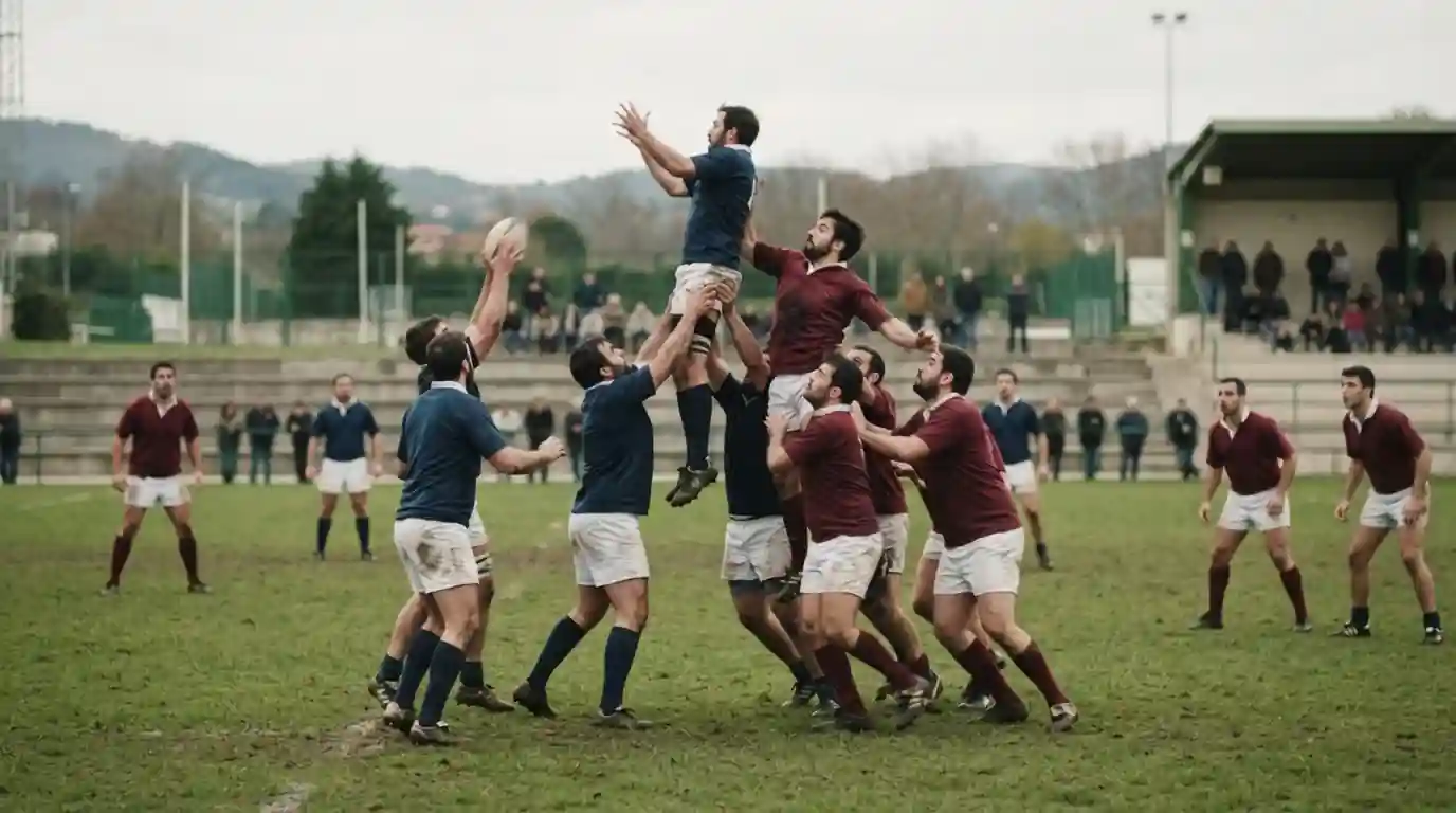 Jugadores de rugby en acción durante un partido de la División de Honor
