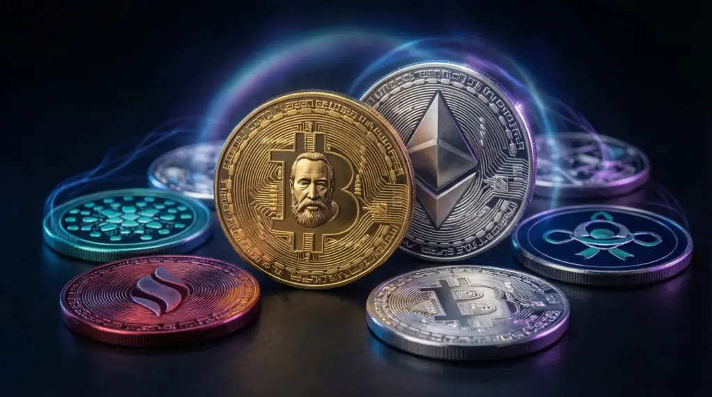 Imagen de monedas que personifican la criptomoneda