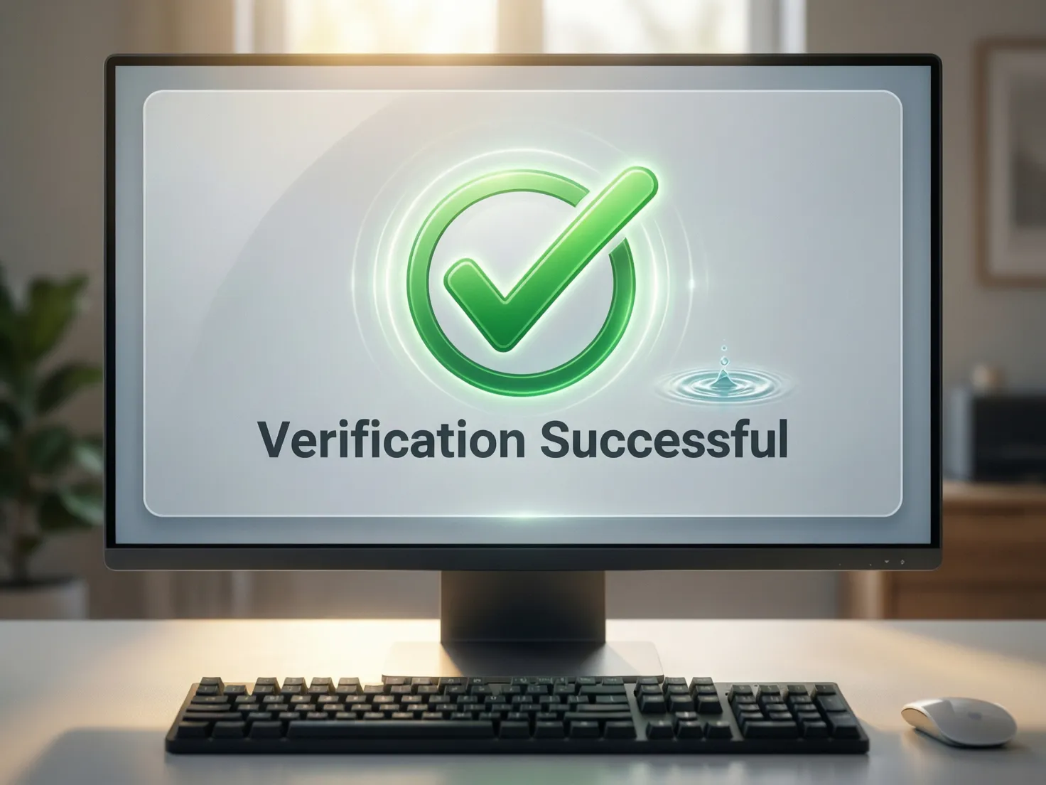 Pantalla de ordenador mostrando mensaje de verificación completada exitosamente