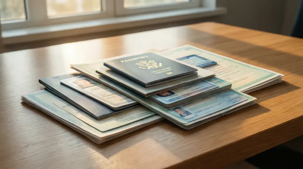 Imagen de varios pasaportes en la mesa
